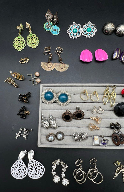 Vintage to Modern Costume Jewelry Lot Clip On Screw Back Earrings 35+ Pairs