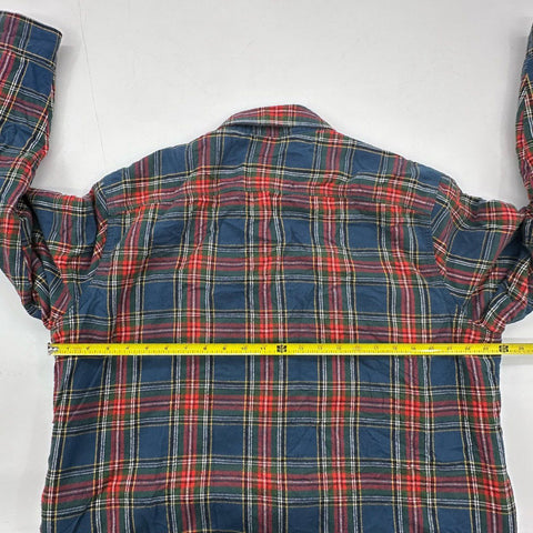 L.L. Bean Men's Sherpa Lined Scotch Plaid Flannel Shirt Jacket Blue Red Sz L