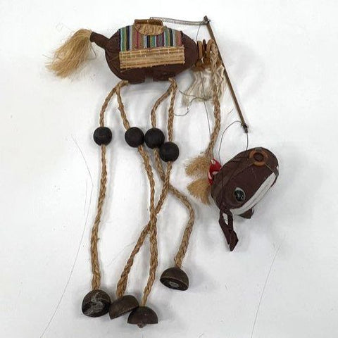 Vintage Handcrafted Folk Art Horse Marionette String Puppet Woven Saddle