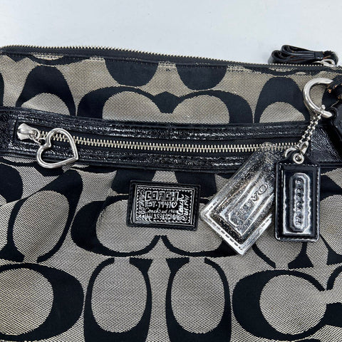 Coach Black Signature Canvas Poppy Crossbody Bag Heart Charm F22945