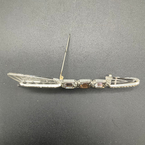 Antique Art Deco Arrow Brooch Rhinestone Glass Silver Tone 5 Inch 18.1g