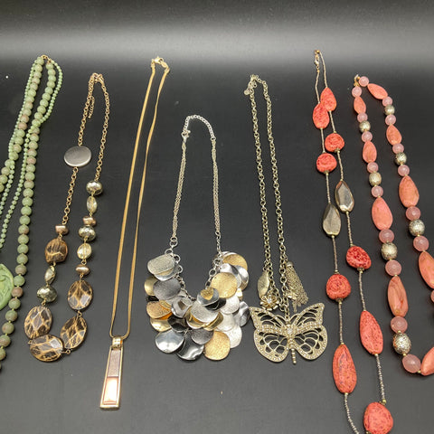 Costume Jewelry Lot of 7 Statement Necklaces Beaded Chain Pendants Bib