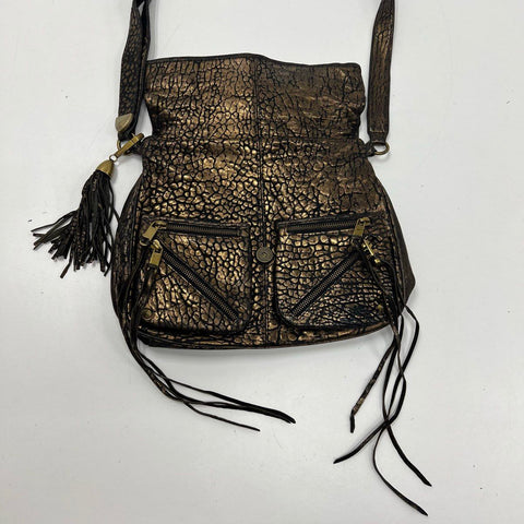 Rebecca Minkoff Copper Metallic Crackled Leather Flap Crossbody Bag Brass Tassel