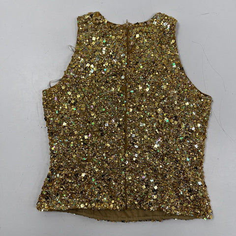 Vintage Lawrence Kazar Women's Gold Sequin Silk Sleeveless Shell Top Sz L