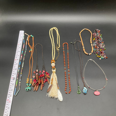 Chico's ZAD Boho Eclectic Statement Necklace Lot of 10 Tassel Beaded Wood