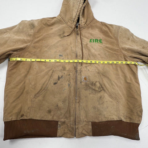Carhartt Duck Active Jacket Hooded Quilted Lined Made in USA Distressed Sz 2XL