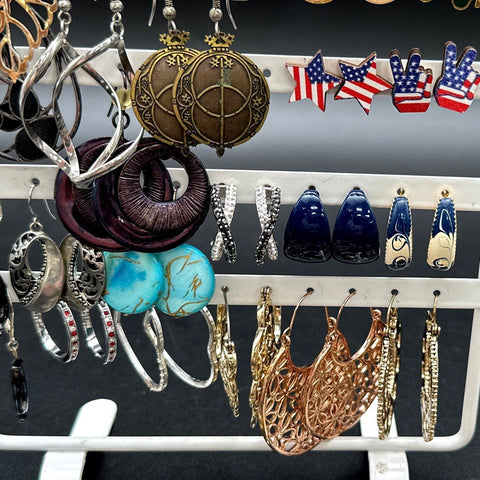 Mixed Fashion Costume Earrings Lot 35+ Pairs Hoop Dangle Stud Patriotic Boho
