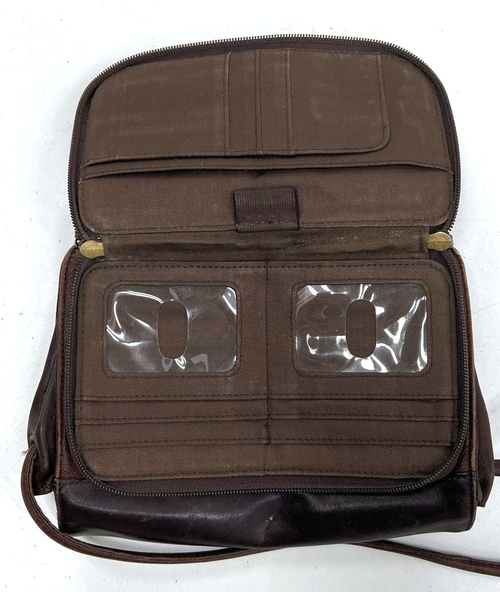 Vintage 90s Fossil Brown Leather Organizer Crossbody Wallet on a String Bag