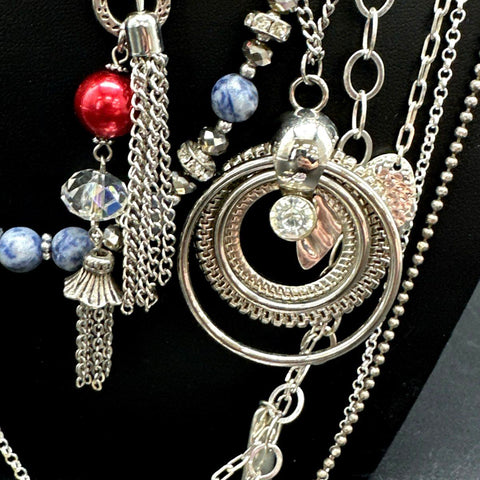 Fashion Jewelry Lot 15+ Necklaces Silver Tone Fortune Cookie Heart Beaded Mix