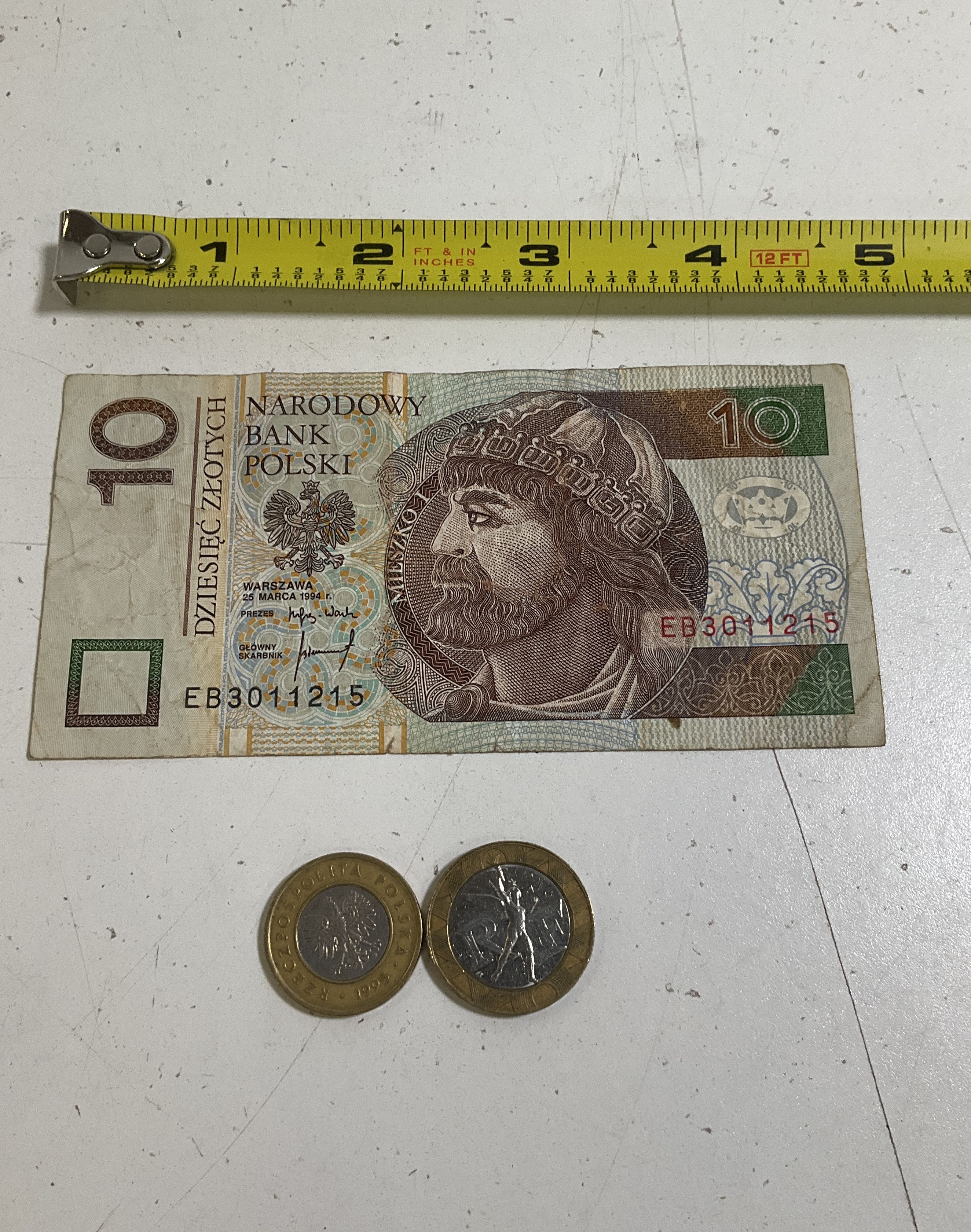 Vintage Polish 10 Zloty Banknote & 1995 2 Zlote 1989 French Franc Coin Lot 3