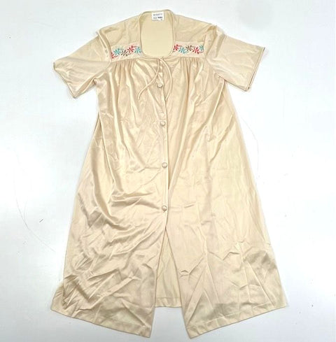 Vintage 80s JCPenney Women's Cream Robe Nightgown Set Floral Embroidery Sz S
