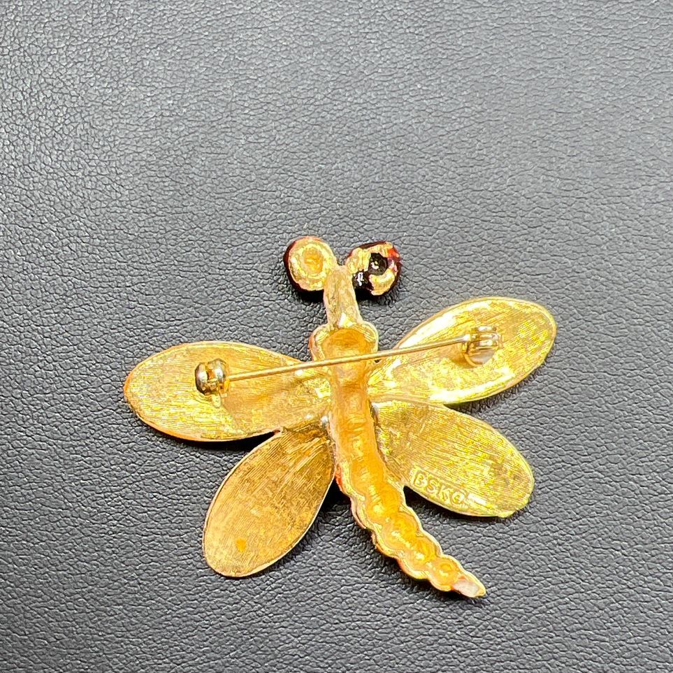 Vintage BSK Enamel Brown Orange Butterfly Brooch