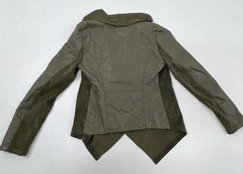 [BLANKNYC] Women's Olive Mixed Media Asymmetrical Zip Jacket Draped Cowl Sz S