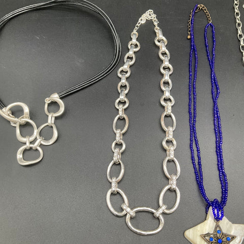 Modern Costume Jewelry Lot of 5 Silver Tone Star Motif Necklaces Beaded Cord