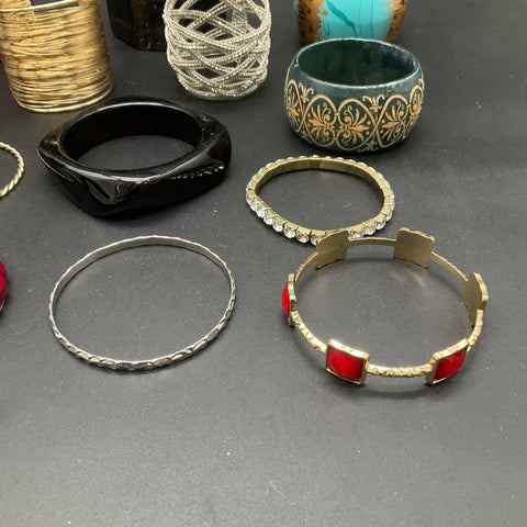 Vintage and Modern Costume Jewelry Lot 13 Bangle Cuff Acrylic Metal Bracelets