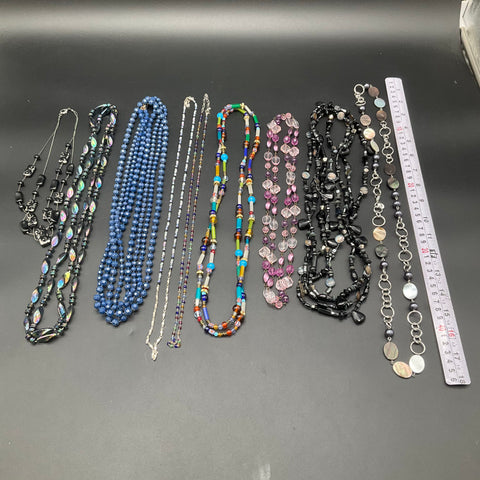Vintage Beaded Shell Glass & Fashion Jewelry Lot of 9 Necklaces Colorful