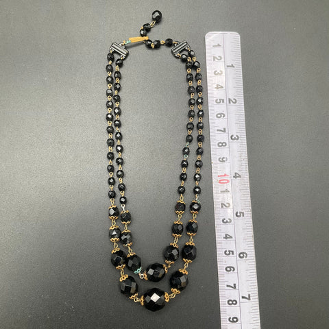 Vintage Lot West Germany Black Glass Faceted Bead Necklaces & Bracelet Set of 7