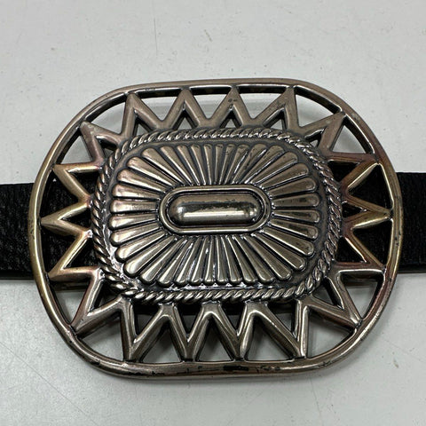 Women's Black Leather Belt Silver Concho Medallion Southwestern Western Sz 36