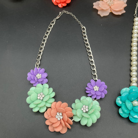 Chunky Statement Floral Necklace Lot of 6 Faux Pearl Rhinestone Bib Style