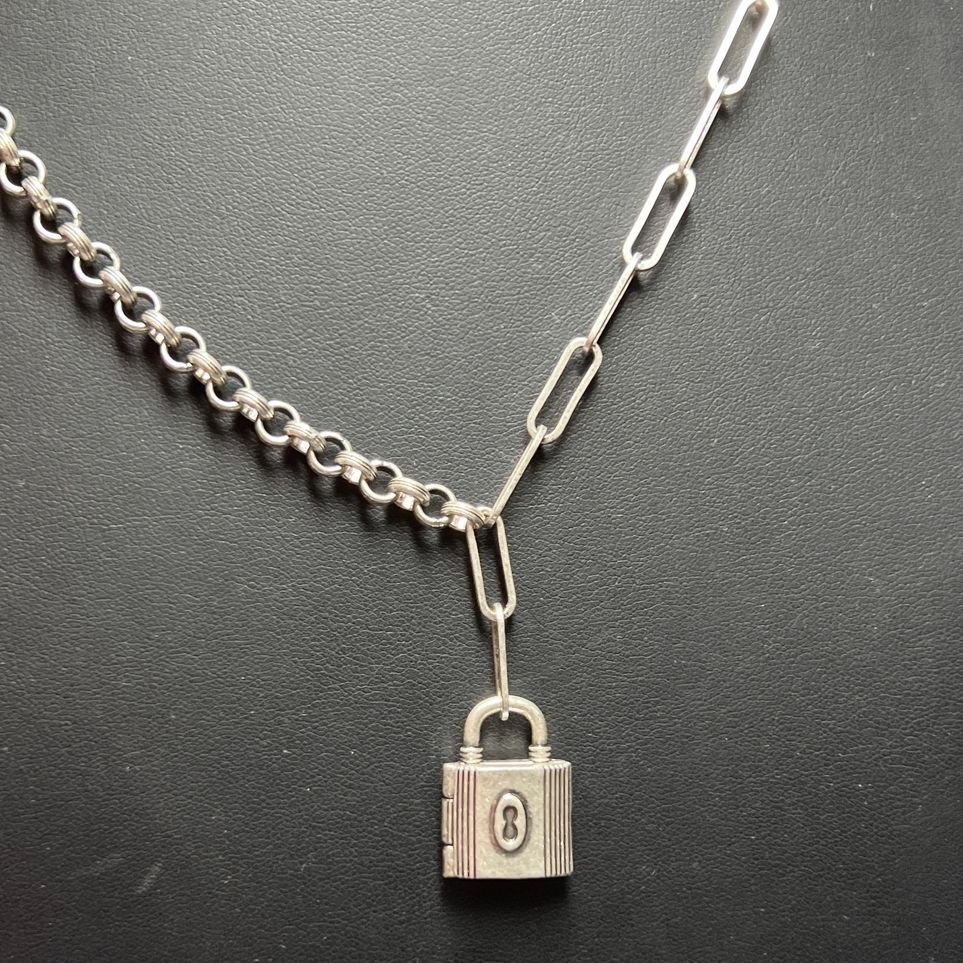 Cabi Padlock Pendant Silver tone Necklace with Pouch