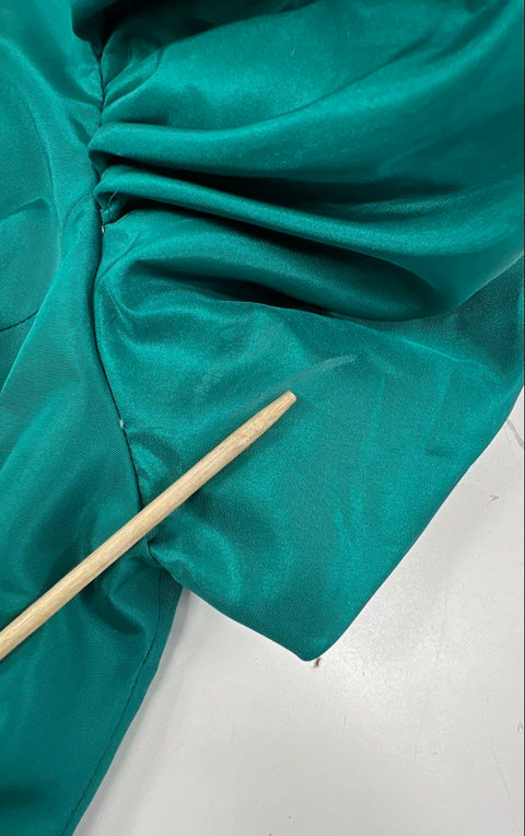 Vintage 80s Women's Teal Puffy Sleeve High-Low Party Dress ILGWU Sz 9