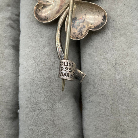 Vintage HS Denmark Sterling Silver 925 Clover Flower Pin Brooch 2.05g