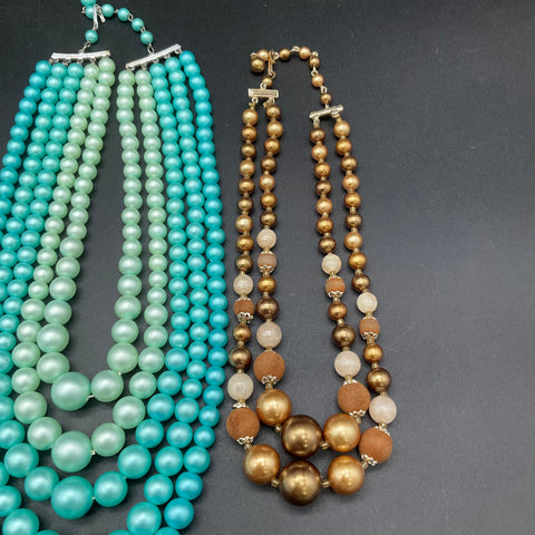 Vintage Style Faux Pearl & Beaded Costume Necklace Lot 5 Pieces Multi-Strand