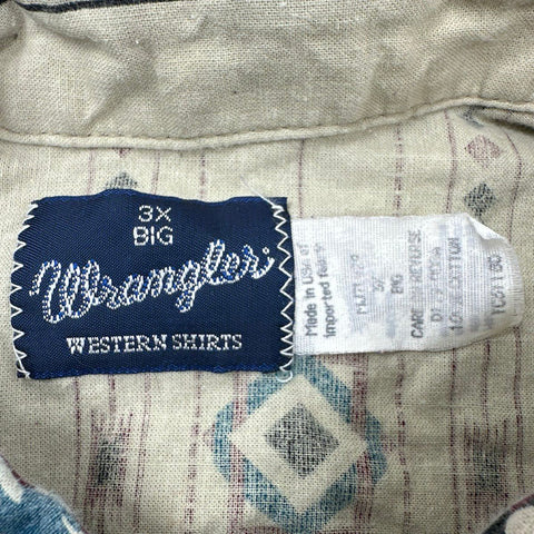 Vintage 90s Wrangler Aztec Southwestern Print Western Button Down Shirt Sz 3X