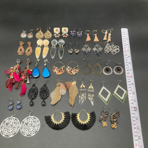 Bohemian & Retro Fashion Earrings Lot of 23 Pairs Tassel Feather Chandelier