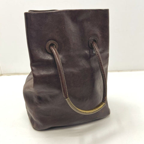 NWT Barneys New York Brown Leather Slouchy Tote Bag Brass Handle