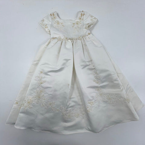 Vintage Y2K Lana Bisset Girls' Ivory Beaded Satin Communion Dress Veil Set Sz 8