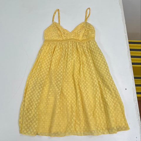Arden B. NWT Y2K Women's Yellow Silk Polka Dot Burnout Babydoll Dress Size M