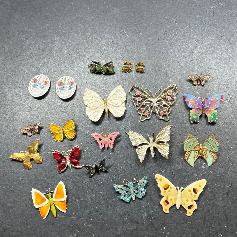 Butterfly Brooch and Clip On Earrings Lot