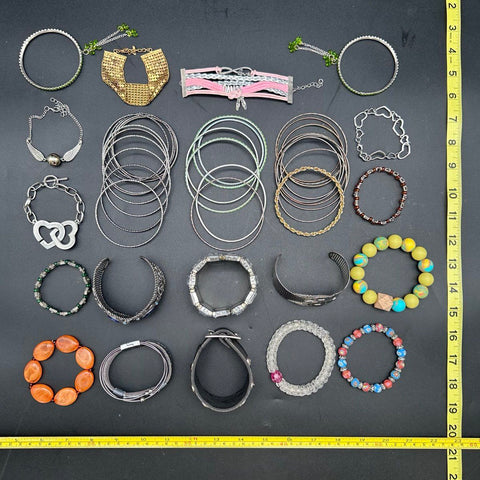 Vintage & Modern Costume Jewelry Lot 21pc Bracelets Bangles Cuffs Rhinestones
