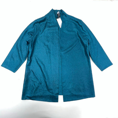 NWT Chico's Women's Teal Travelers Crushed Open Front Long Jacket Cardigan Size