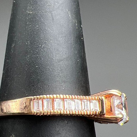 Vermeil 925 Sterling Silver Rose Gold Tone Rhinestone Ring Size 11