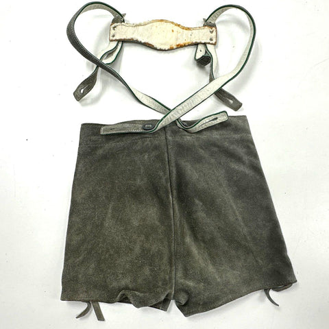 Vintage Kids Lederhosen Grey Suede German Alpine Shorts Suspenders Sz 92