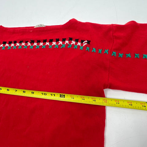 Vintage 70s Kmart Red Embroidered Bell Sleeve Boat Neck Sweater Women's S