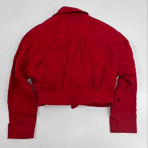 Vintage 90s Emanuel Ungaro Women's Red Cropped Bomber Jacket Wool USA Sz 8