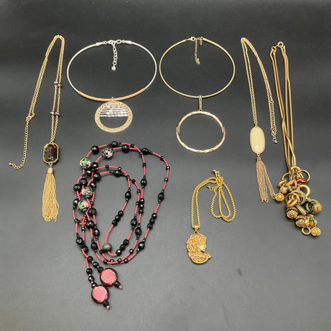 Boho Statement Jewelry Lot 7 Necklaces Chokers Tassels Beaded Gold Silver Tone