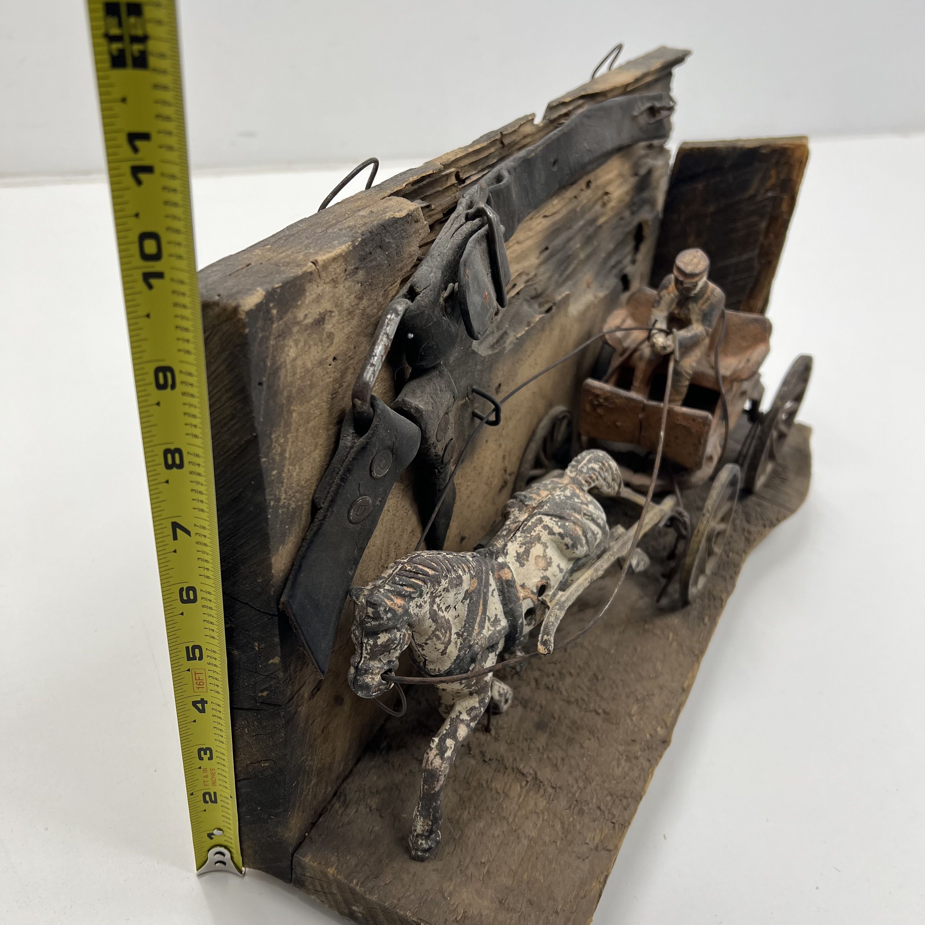 Vintage Cast Iron Police Chief Wagon Horse Primitive Folk Art Wood Display