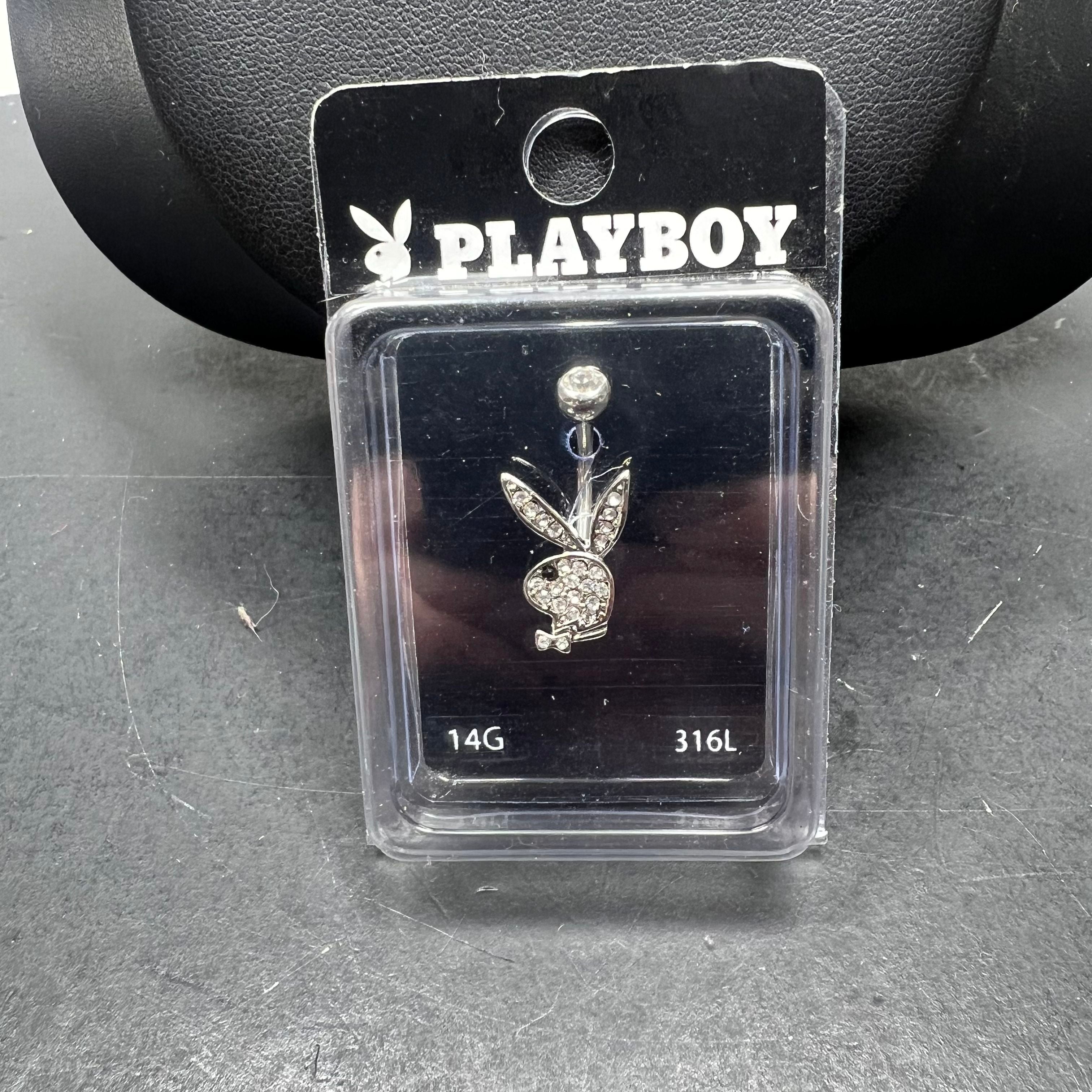 Playboy Bunny Belly Button Piercing Silver Tone Gemstones 14G 316L