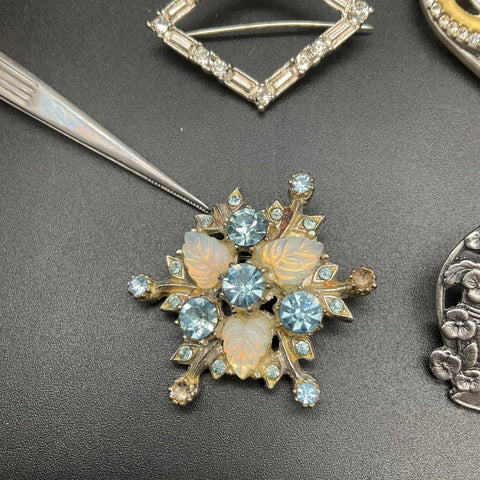 Vintage Costume Jewelry Lot of 15 Brooches Peacock Flower Rhinestone Animal Pins