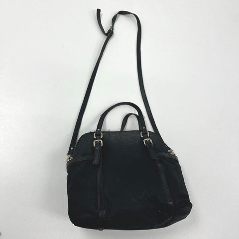 Kate Spade Black Nylon Leather Trim Dome Satchel Crossbody Bag Silver Hardware