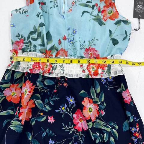 Vince Camuto Women's Blue Floral Sleeveless Smocked Chiffon Dress Sz 10 NWT