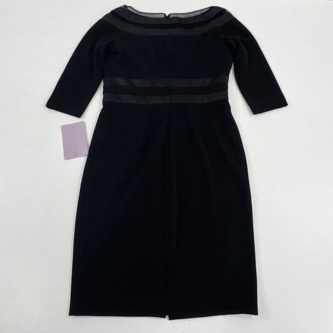 JS Collections Women's Sheath Dress Black Illusion Neck 3/4 Sleeve NWT Sz 12