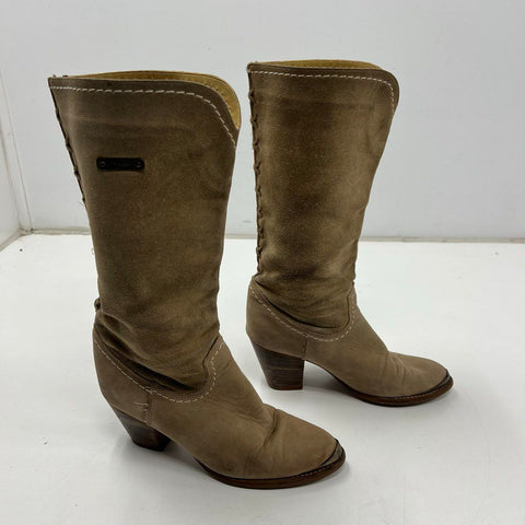 Vintage 80s Zodiac Tan Suede Leather Western Cowgirl Boots Women's Size 9
