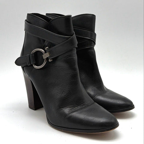 Coach Alessandra Black Leather Wrap Strap Ankle Boots Block Heel Size 10