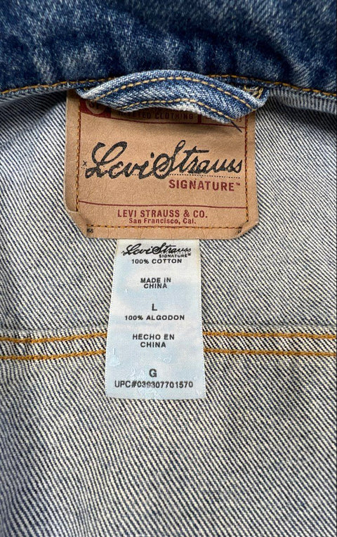 Levi Strauss Signature Men's Blue Denim Trucker Jacket 100% Cotton Sz L
