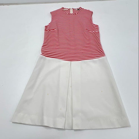 Vintage 70s Flutterby Nautical Sailor Stripe Mod Dress Red White Sz S